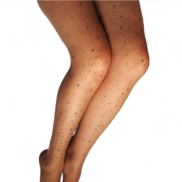 NEW Nude Rhinestone Fishnet Tights - Picture 2 of 5